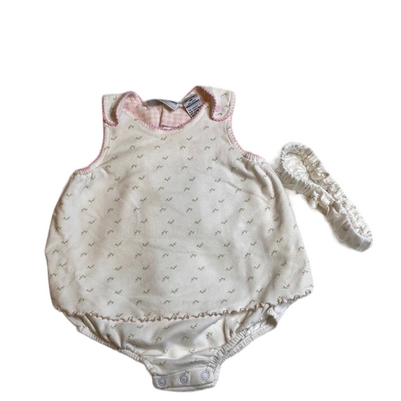 First Impressions White Floral Play Sleeveless Onsie With Headband - Picture 1 of 6